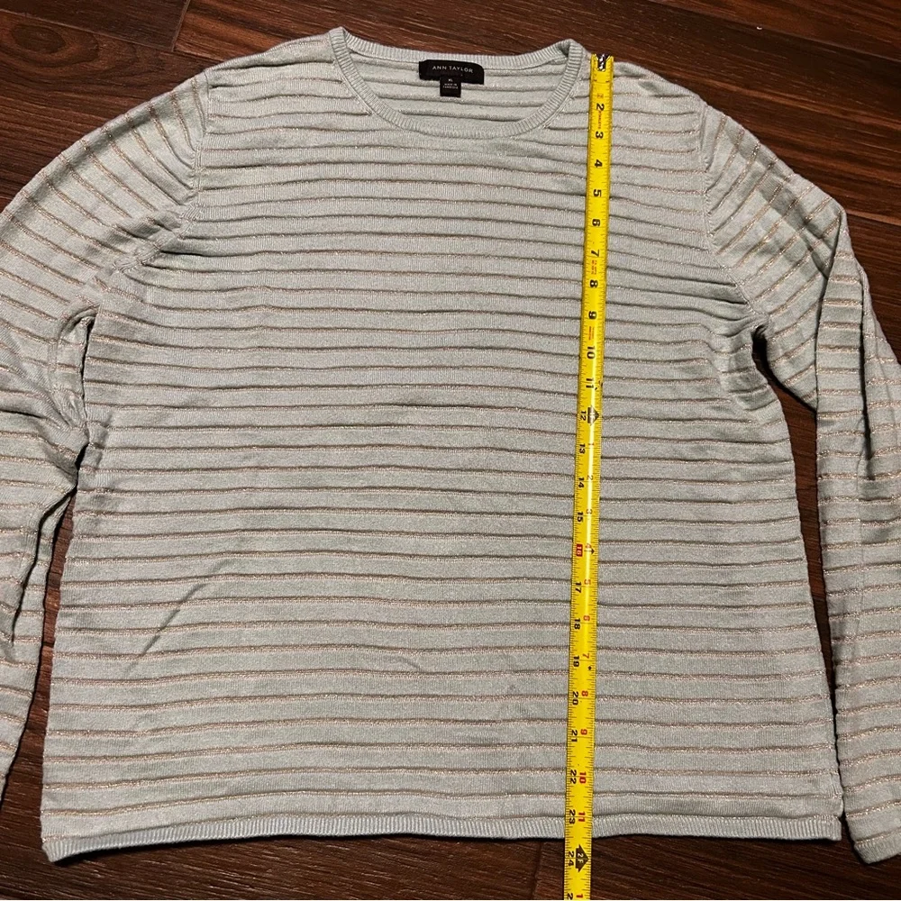 Ann Taylor Crew Neck Sweater XL Teal Silver Shimmer Lightweight‎